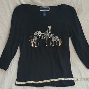 Karen Scott Black Zebra Print Long Sleeve Tee